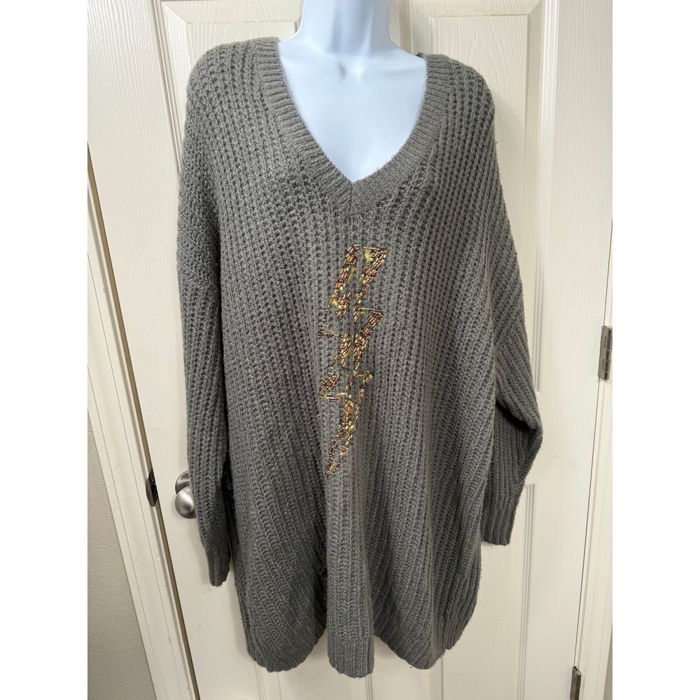 NWT Torrid Gray Chunky Knit Sweater with Beaded‎ Embellishment Plus Size 3X
